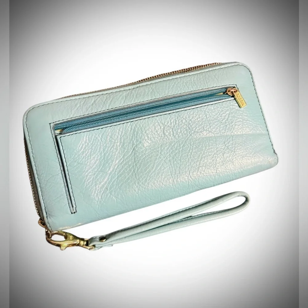 Fossil Teal Leather Wallet with Gold Details